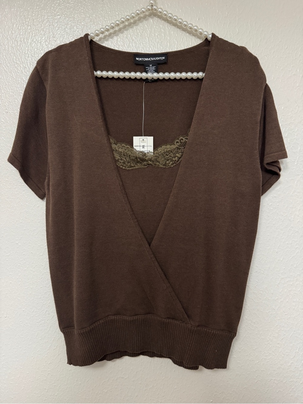 Norton McNaughton Chocolate-Brown V-Neck Knit Top